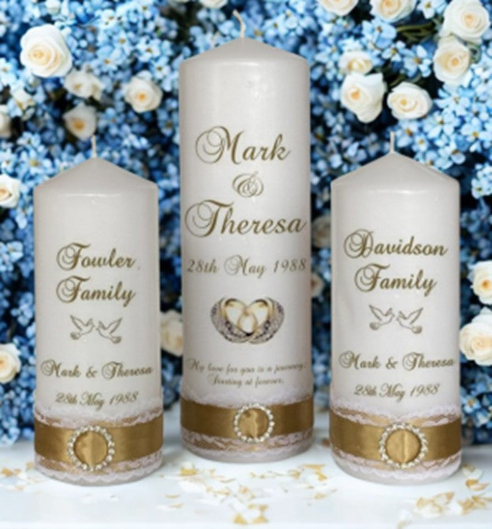 Wedding Personalized Ceremony Unity Candle Set of 3 Romance