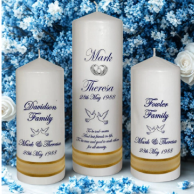 Wedding Personalized Ceremony Unity Candle Set of 3 Classic